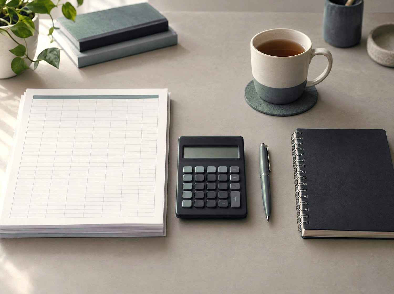 Organised client paperwork beside a laptop